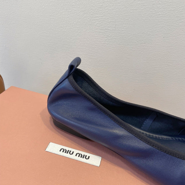MIUMIU 26S BALLET FLATS IN NAVY BLUE CALFSKIN WITH BOW