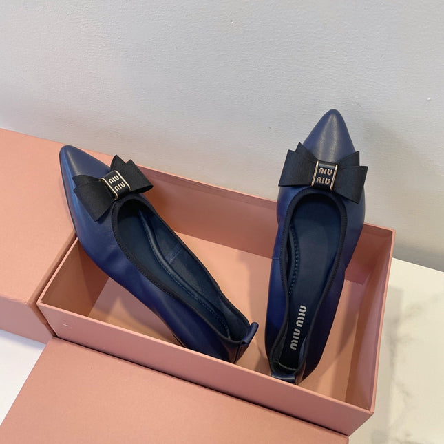 MIUMIU 26S BALLET FLATS IN NAVY BLUE CALFSKIN WITH BOW