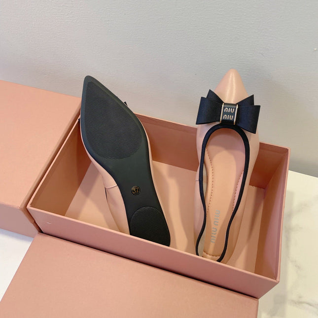 MIUMIU 26S BALLET FLATS IN LIGHT PINK CALFSKIN WITH BOW