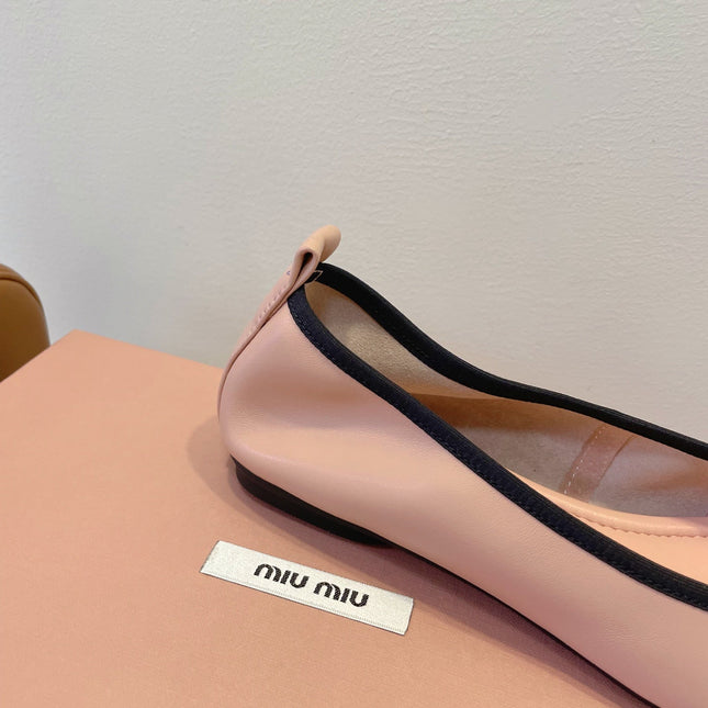 MIUMIU 26S BALLET FLATS IN LIGHT PINK CALFSKIN WITH BOW