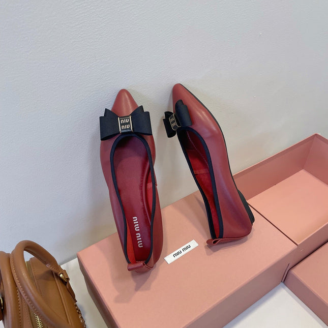 MIUMIU 26S BALLET FLATS IN DARK RED CALFSKIN WITH BOW