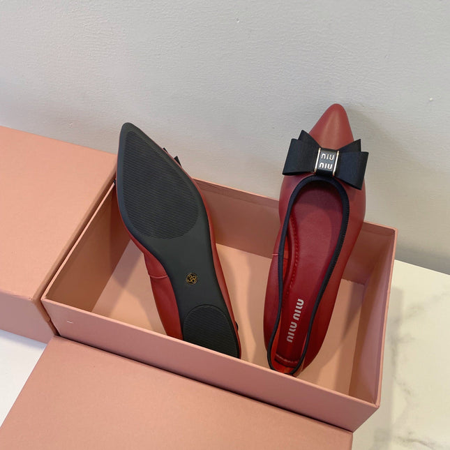MIUMIU 26S BALLET FLATS IN DARK RED CALFSKIN WITH BOW