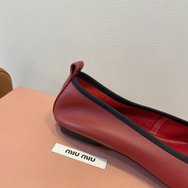 MIUMIU 26S BALLET FLATS IN DARK RED CALFSKIN WITH BOW