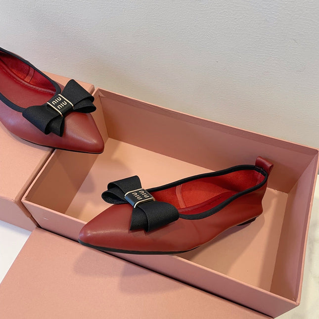MIUMIU 26S BALLET FLATS IN DARK RED CALFSKIN WITH BOW