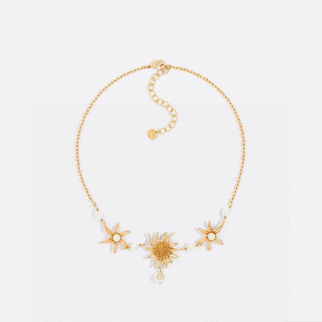 CD 26S PEARL FLORAL SUNBURST STATEMENT NECKLACE IN GOLD TONE METAL 629849