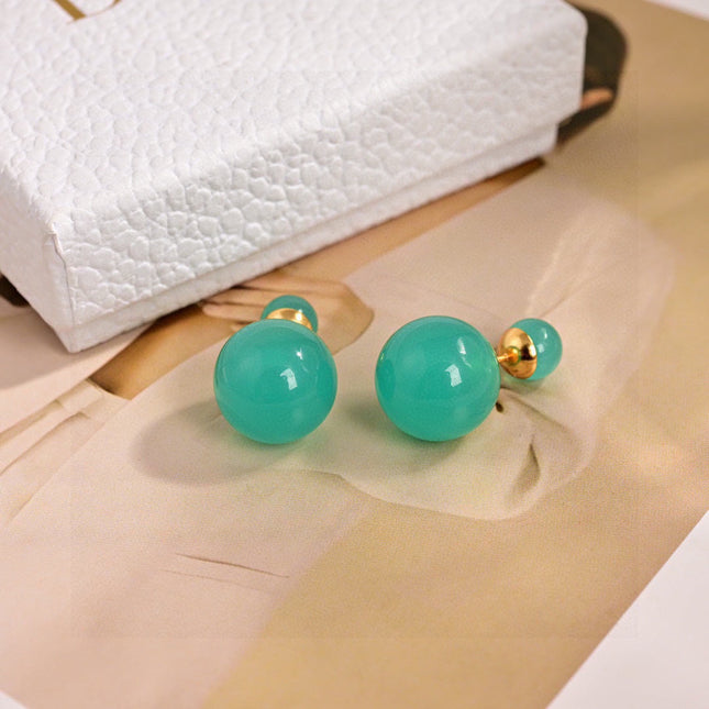 CD 26S DOUBLE RESIN PEARL STUD EARRINGS IN GOLD TONE METAL 629951