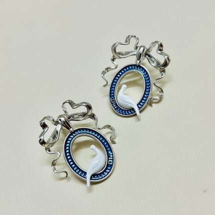 CD 26S TOILE DE JOUY BIRD BOW DROP EARRINGS IN SILVER TONE METAL 644371