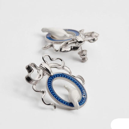 CD 26S TOILE DE JOUY BIRD BOW DROP EARRINGS IN SILVER TONE METAL 644371
