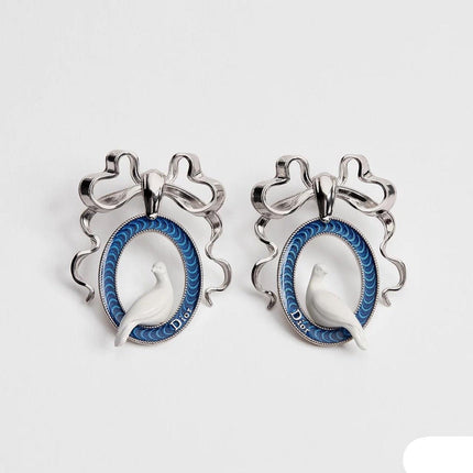 CD 26S TOILE DE JOUY BIRD BOW DROP EARRINGS IN SILVER TONE METAL 644371