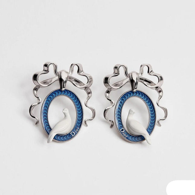 CD 26S TOILE DE JOUY BIRD BOW DROP EARRINGS IN SILVER TONE METAL 644371