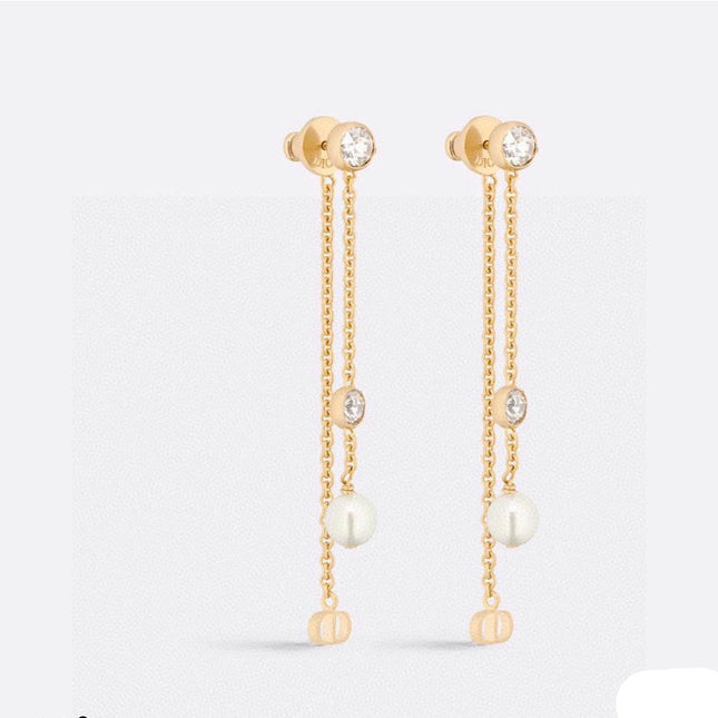 CD 26S PEARL CRYSTAL CHAIN DROP EARRINGS IN GOLD TONE METAL 646468