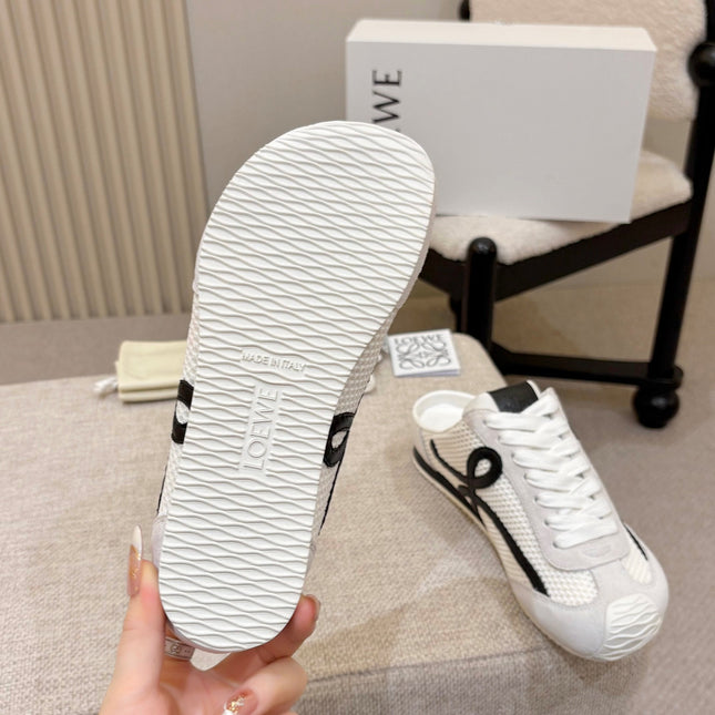 LOEWE 26S MULE SNEAKERS IN WHITE BLACK SUEDE AND MESH