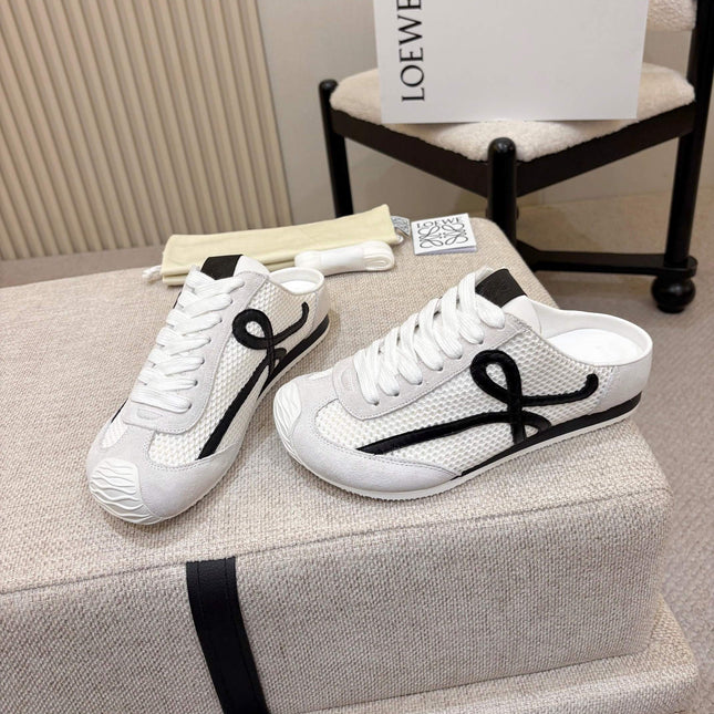 LOEWE 26S MULE SNEAKERS IN WHITE BLACK SUEDE AND MESH