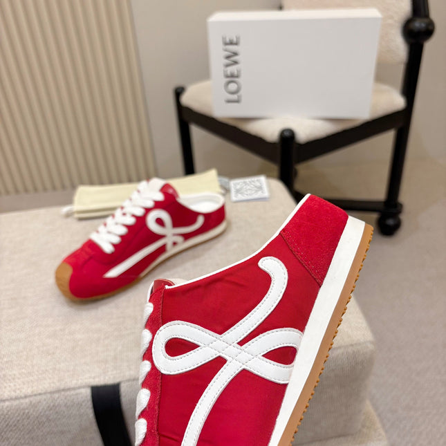 LOEWE 26S MULE SNEAKERS IN WHITE RED SUEDE AND NYLON