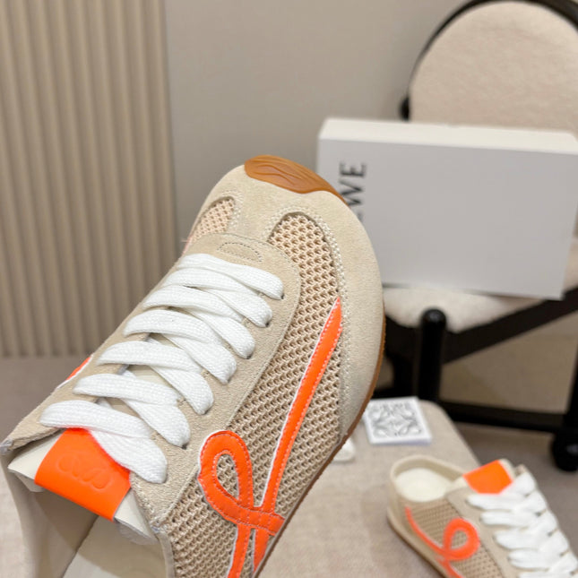 LOEWE 26S MULE SNEAKERS IN BEIGE ORANGE SUEDE AND MESH