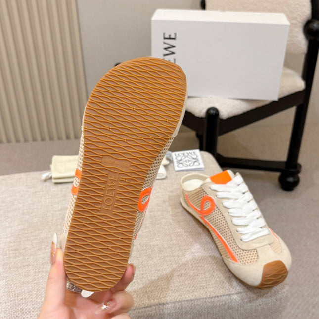 LOEWE 26S MULE SNEAKERS IN BEIGE ORANGE SUEDE AND MESH