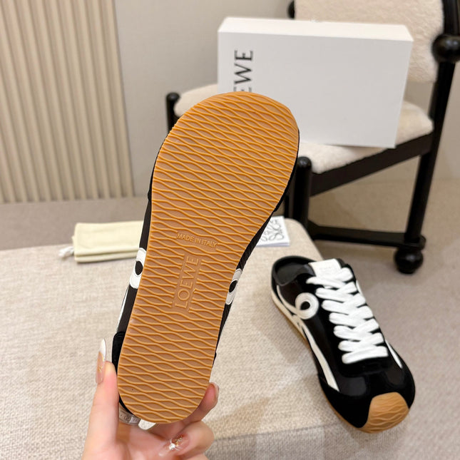 LOEWE 26S MULE SNEAKERS IN BLACK WHITE SUEDE AND NYLON