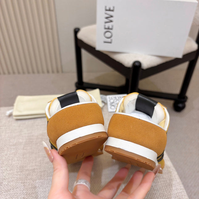 LOEWE 26S MULE SNEAKERS IN YELLOW AND TAN BROWN SUEDE AND NYLON