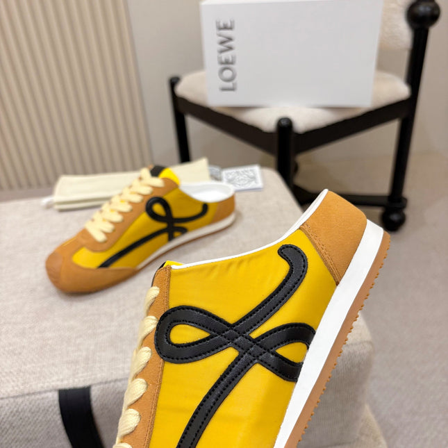LOEWE 26S MULE SNEAKERS IN YELLOW AND TAN BROWN SUEDE AND NYLON