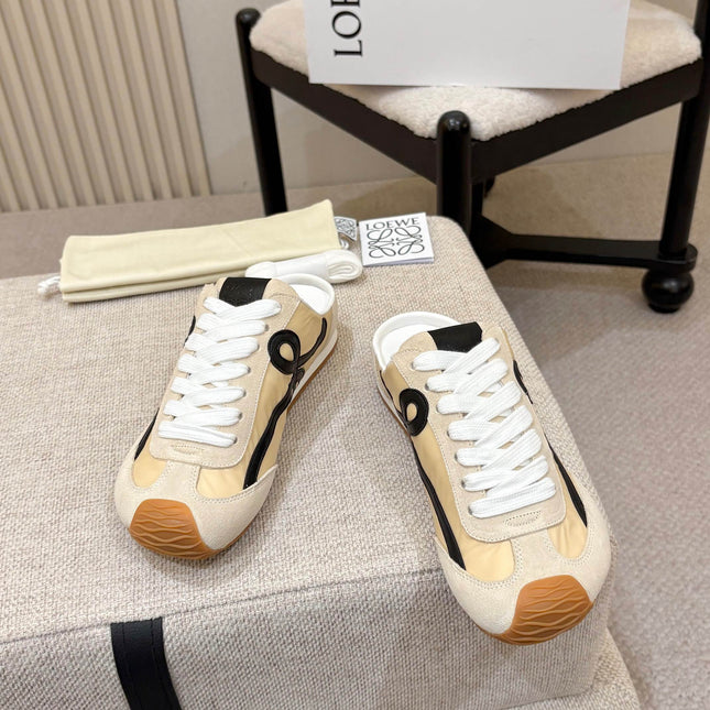 LOEWE 26S MULE SNEAKERS IN BEIGE BLACK SUEDE AND NYLON