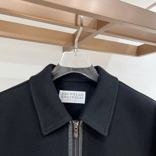 BRUNELLO CUCINELLI BLACK WOOL ZIP-FASTENING JACKET