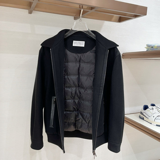 BRUNELLO CUCINELLI BLACK WOOL ZIP-FASTENING JACKET