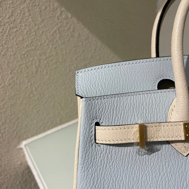 HM 25S BIRKIN 25 CM IN LIGHT BLUE AND CREAM WHITE WITH GOLD HARDWARE