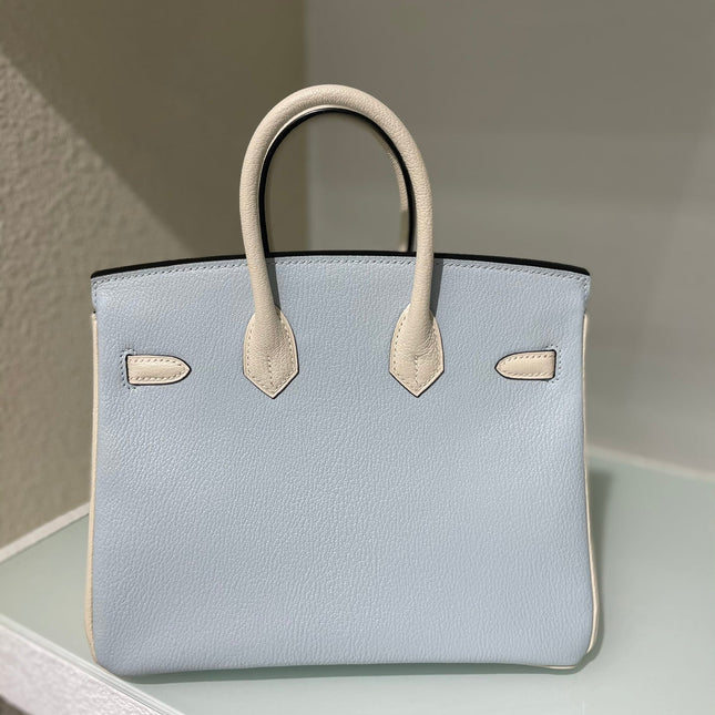 HM 25S BIRKIN 25 CM IN LIGHT BLUE AND CREAM WHITE WITH GOLD HARDWARE