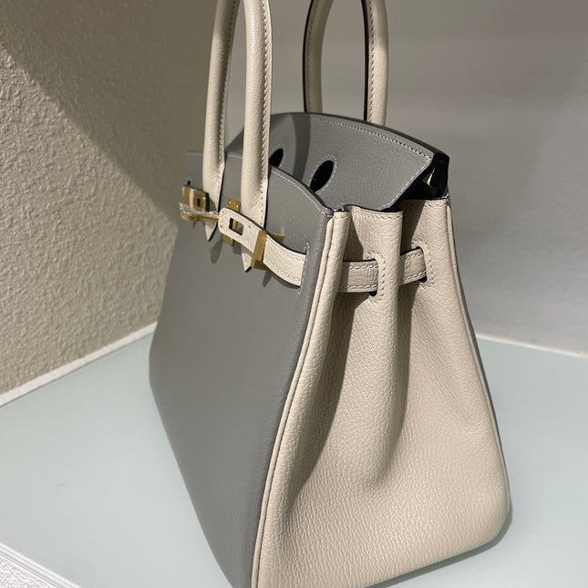 HM 25S BIRKIN 25 CM IN DARK GREY AND CREAM WHITE WITH GOLD HARDWARE