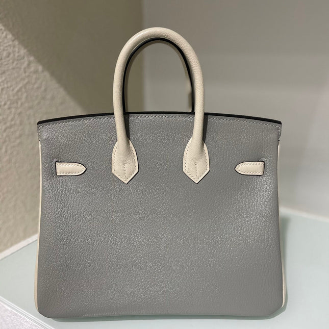 HM 25S BIRKIN 25 CM IN DARK GREY AND CREAM WHITE WITH GOLD HARDWARE
