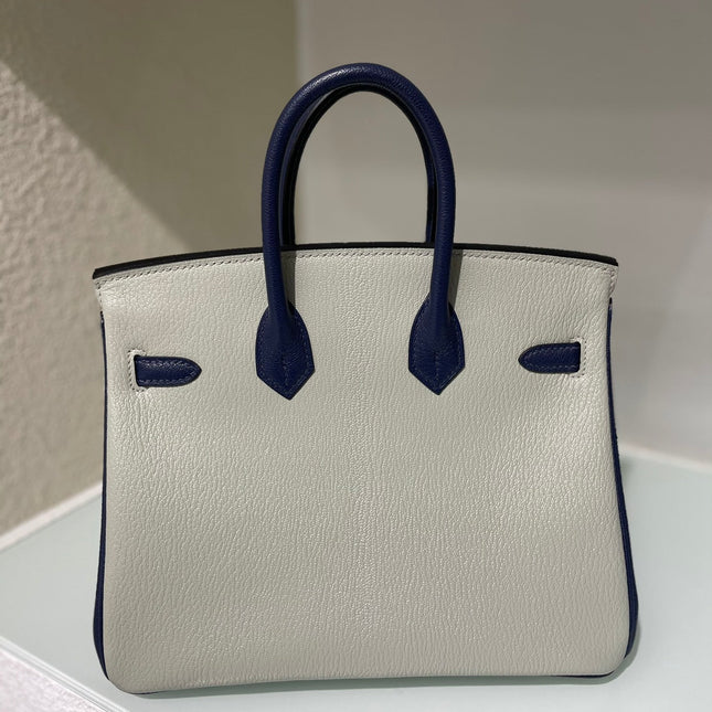HM 25S BIRKIN 25 CM IN LIGHT GREY AND NAVY BLUE WITH SILVER HARDWARE