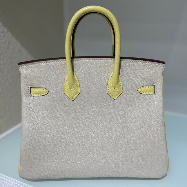 HM 25S BIRKIN 25 CM IN BEIGE GRAY AND YELLOW LAMBSKIN WITH GOLD HARDWARE