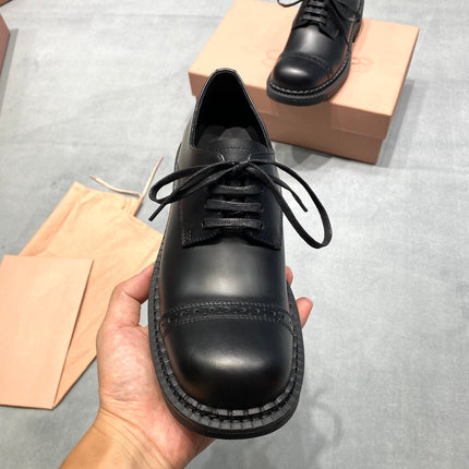 MIUMIU 26S LACE-UP LOAFERS IN BLACK SHINY CALFSKIN
