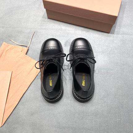 MIUMIU 26S LACE-UP LOAFERS IN BLACK SHINY CALFSKIN