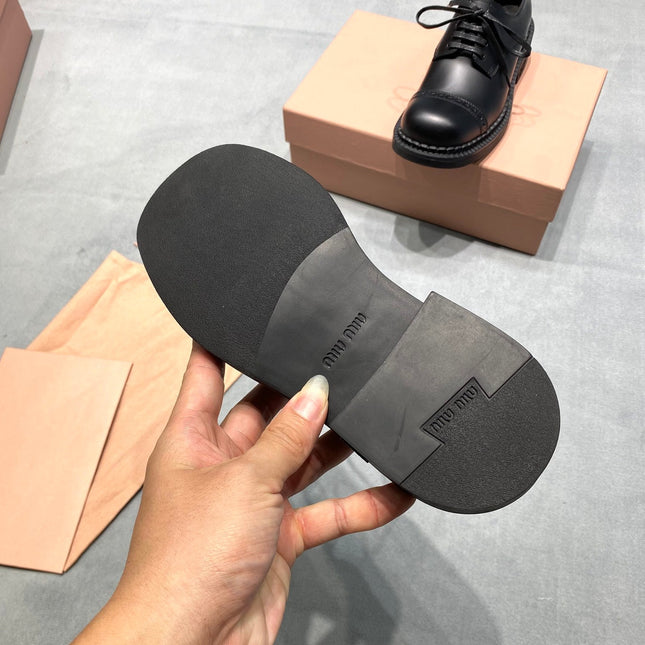 MIUMIU 26S LACE-UP LOAFERS IN BLACK SHINY CALFSKIN