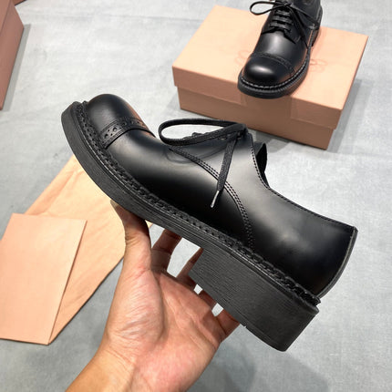 MIUMIU 26S LACE-UP LOAFERS IN BLACK SHINY CALFSKIN