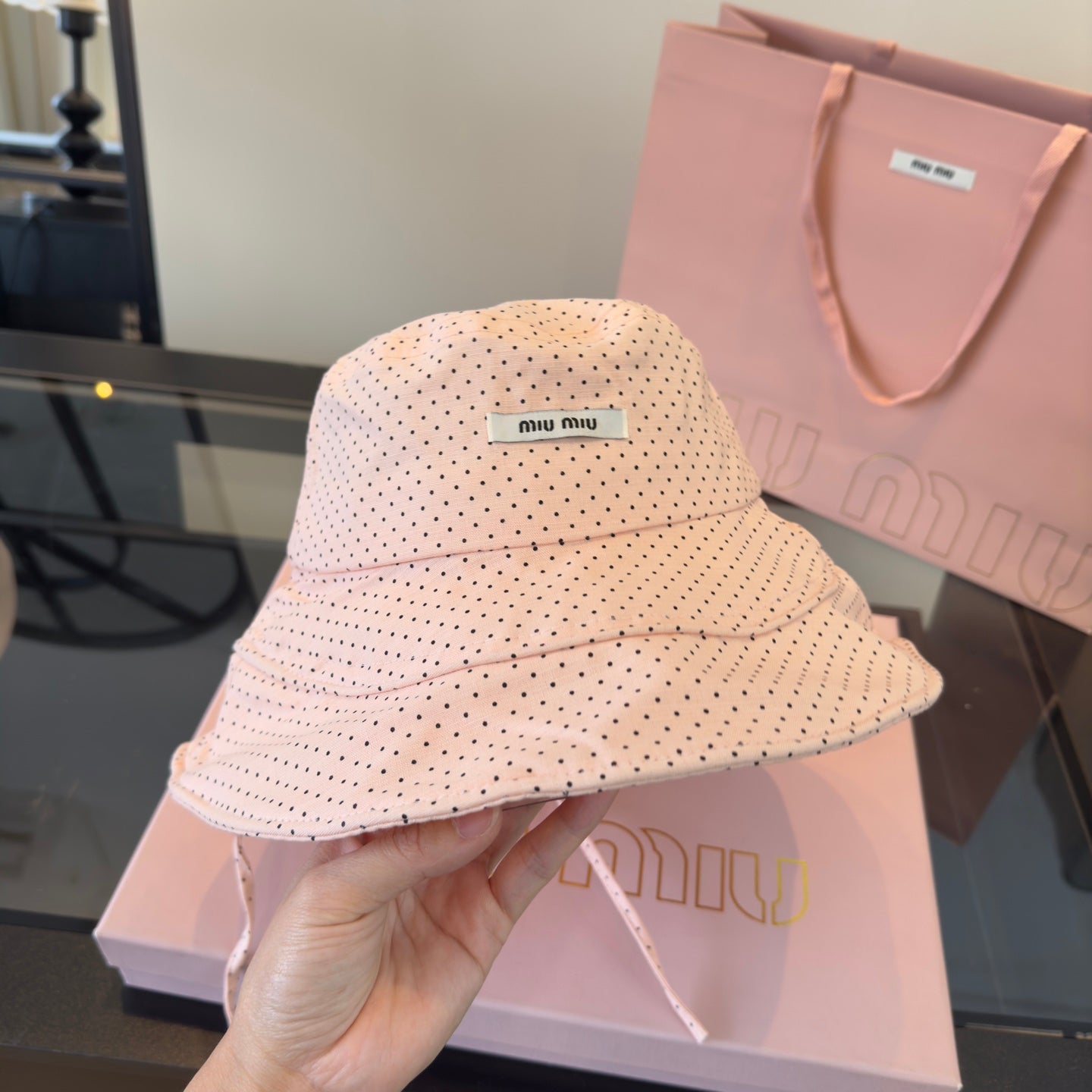 MIUMIU 26S POLKA DOT BUCKET HAT 342088