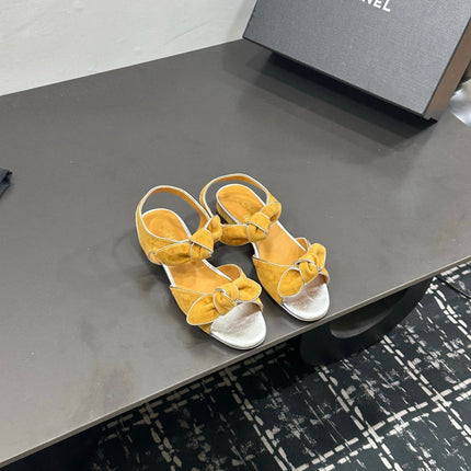 CHANEL 26S BOW SANDALS IN MUSTARD YELLOW AND SILVER SUEDE