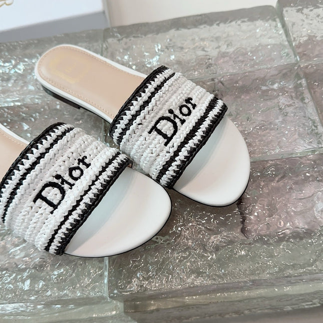 DIOR 26S WOVEN-STRAP SANDALS IN WHITE CALFSKIN