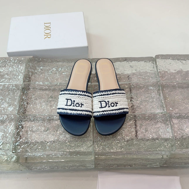 DIOR 26S WOVEN-STRAP SANDALS IN WHITE AND NAVY BLUE CALFSKIN