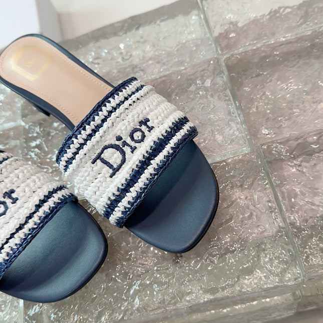 DIOR 26S WOVEN-STRAP HIGH-HEEL SANDALS IN WHITE AND NAVY BLUE CALFSKIN