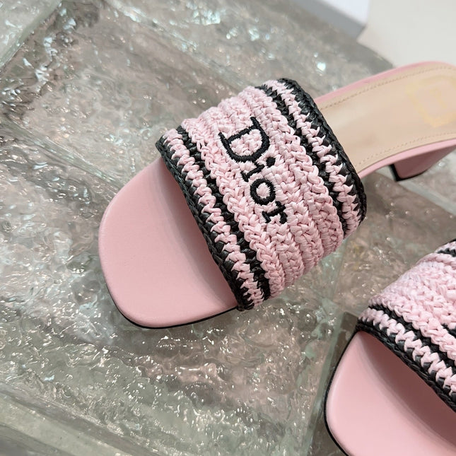 DIOR 26S WOVEN-STRAP HIGH-HEEL SANDALS IN LIGHT PINK CALFSKIN