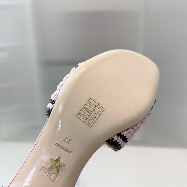DIOR 26S WOVEN-STRAP HIGH-HEEL SANDALS IN LIGHT PINK CALFSKIN