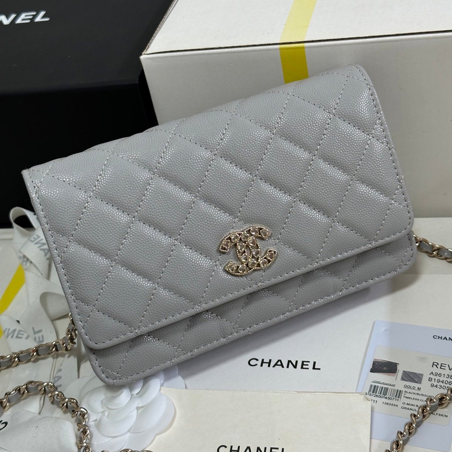 STRASS WOC ENTRUPY BAG 19 IN SPANISH GREY CALFSKIN GOLD HARDWARE