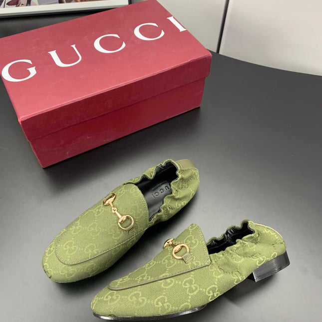 GUCCI 26S LOAFERS IN MOSS GREEN CANVAS