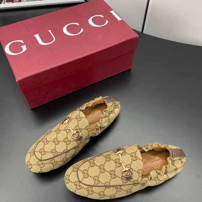 GUCCI 26S LOAFERS IN DARK BEIGE CANVAS