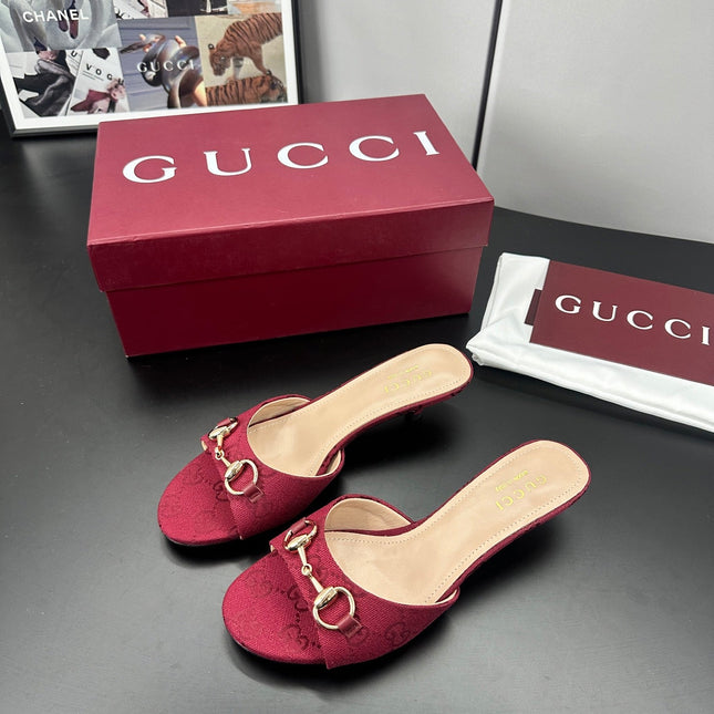 GUCCI 26S HIGH-HEELED SANDALS 50 MM IN RED CANVAS
