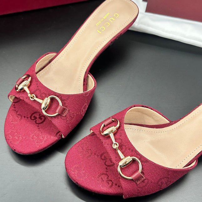 GUCCI 26S HIGH-HEELED SANDALS 50 MM IN RED CANVAS