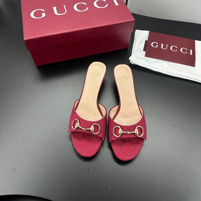 GUCCI 26S HIGH-HEELED SANDALS 50 MM IN RED CANVAS