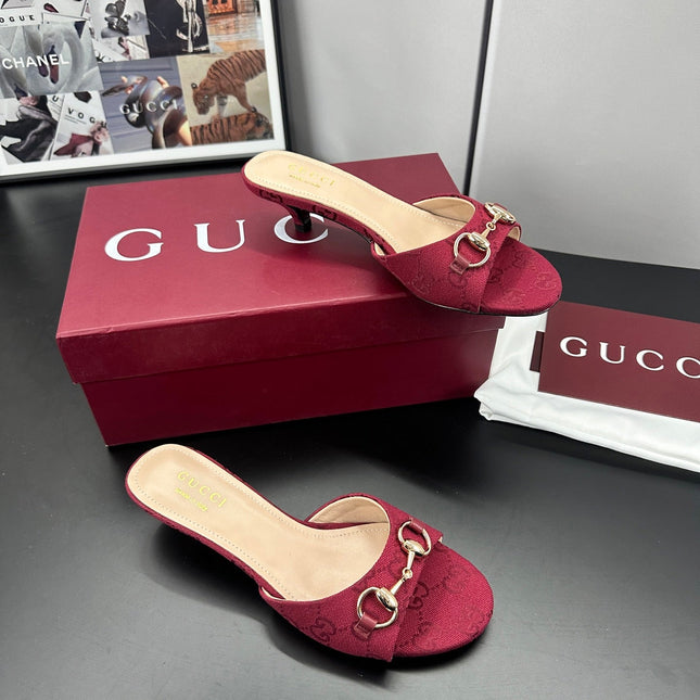 GUCCI 26S HIGH-HEELED SANDALS 50 MM IN RED CANVAS